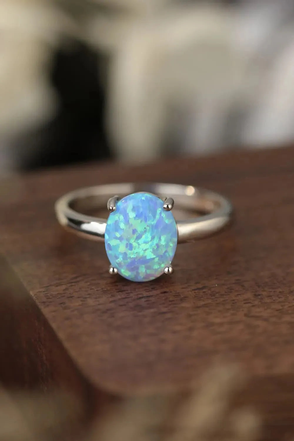 925 Sterling Silver Opal Solitaire Ring Opal - Tophatter Daily Deals